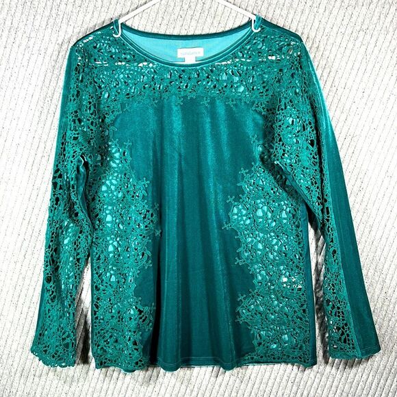 Sundance Womens S Lily Paramour Top Long Sleeve Green Velour Scoop Neck Pullover - Picture 1 of 9